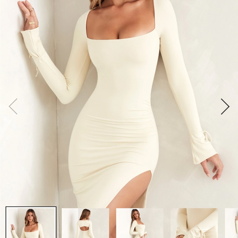 Oh Polly Cream Long Sleeve Dress